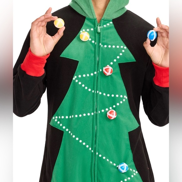 Tipsy Elves CHRISTMAS TREE BALL VELCRO TOSS GAME JUMPSUIT/ONESIE | NEW/NWOT🎄🎄 - Picture 3 of 16